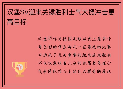 汉堡SV迎来关键胜利士气大振冲击更高目标
