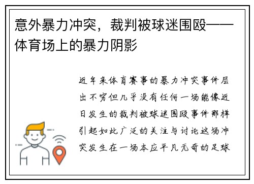 意外暴力冲突，裁判被球迷围殴——体育场上的暴力阴影