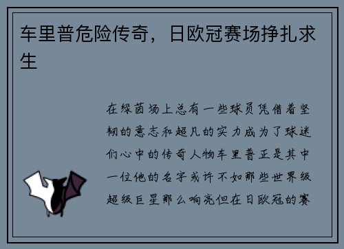 车里普危险传奇，日欧冠赛场挣扎求生