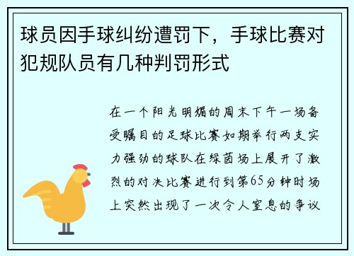 球员因手球纠纷遭罚下，手球比赛对犯规队员有几种判罚形式