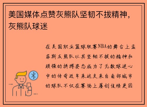 美国媒体点赞灰熊队坚韧不拔精神，灰熊队球迷
